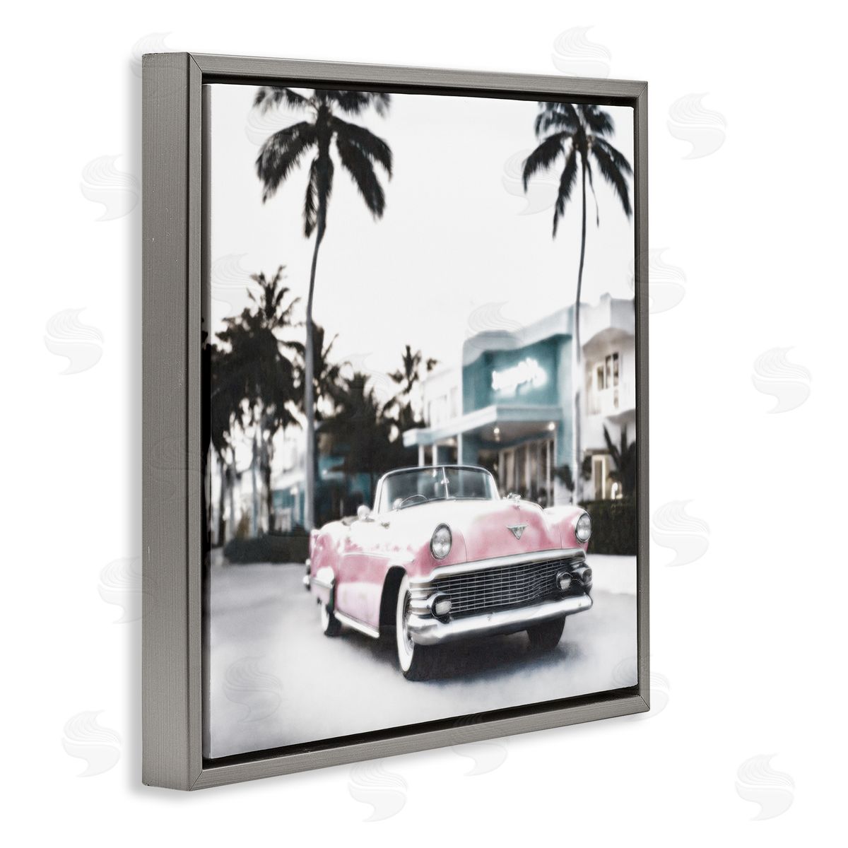 Noah Bay Tropical Cruise Antique Car Gray Floating Frame Canvas Wall Art Print