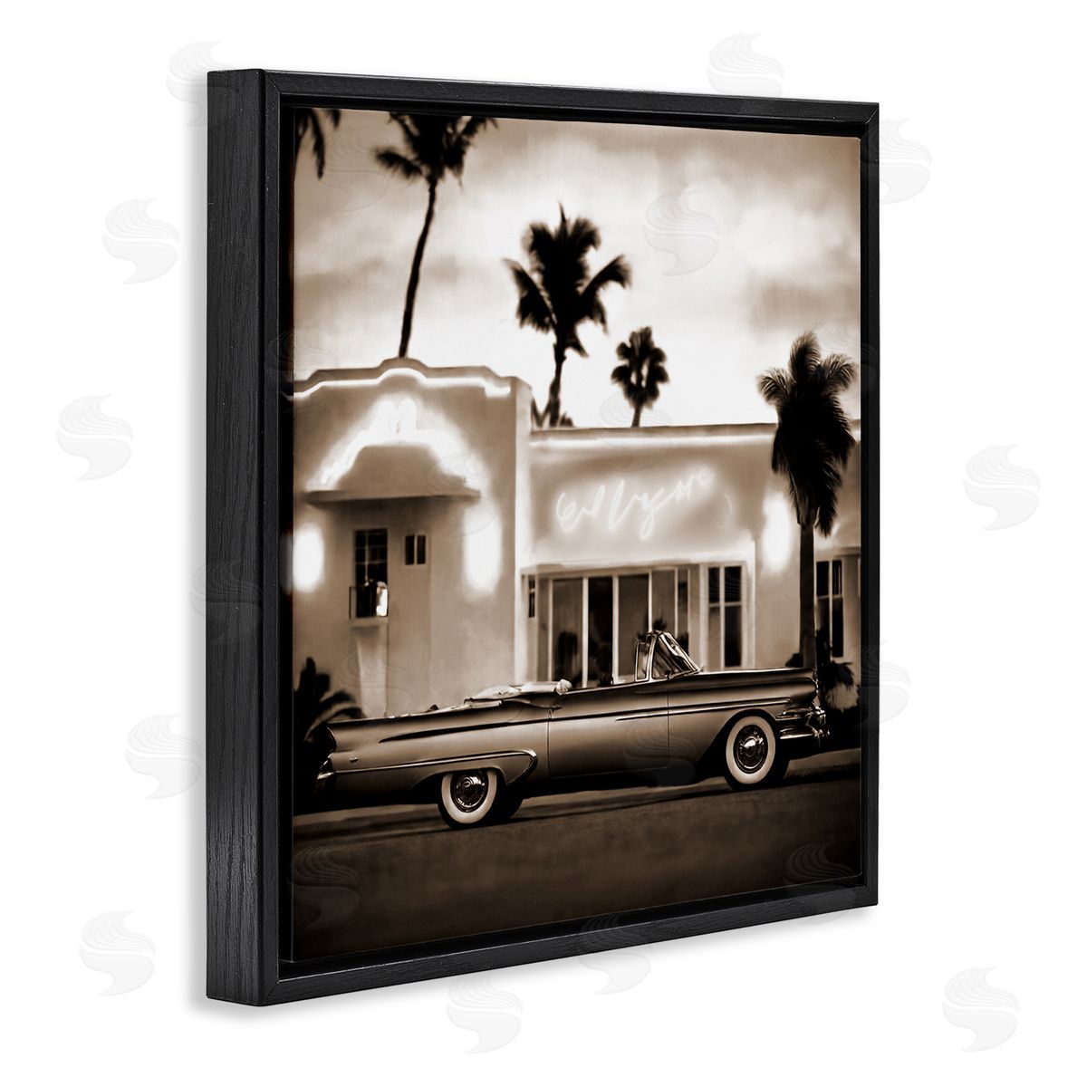 Noah Bay Sepia Classic Car Black Floating Frame Canvas Wall Art Print
