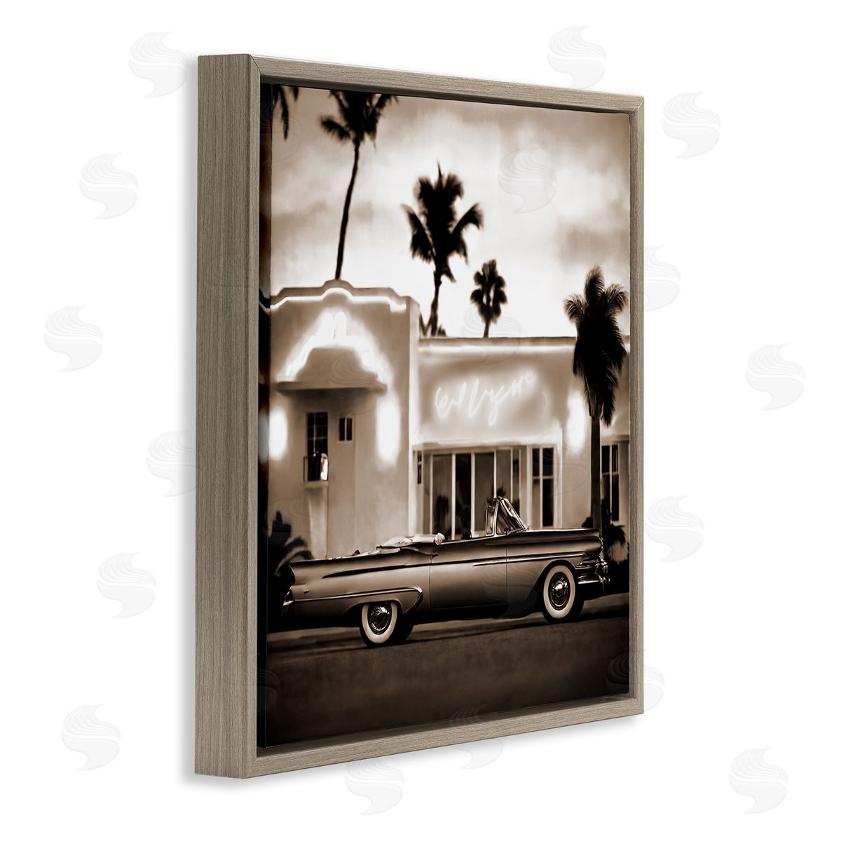 Noah Bay Sepia Classic Car Brown Floating Frame Canvas Wall Art Print