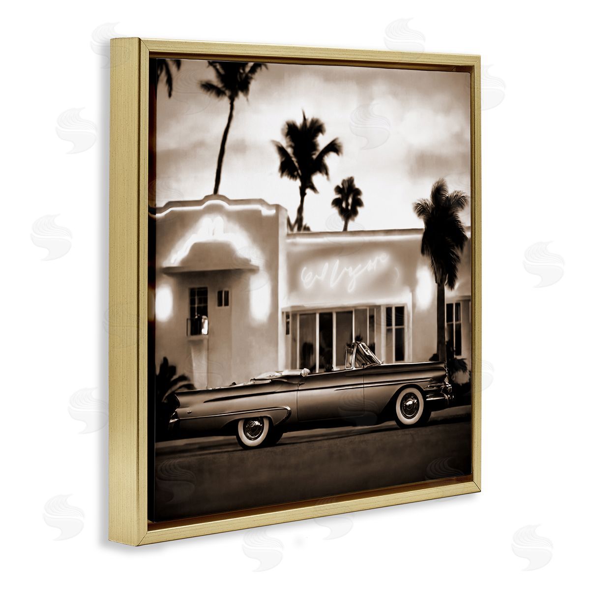 Noah Bay Sepia Classic Car Gold Floating Frame Canvas Wall Art Print