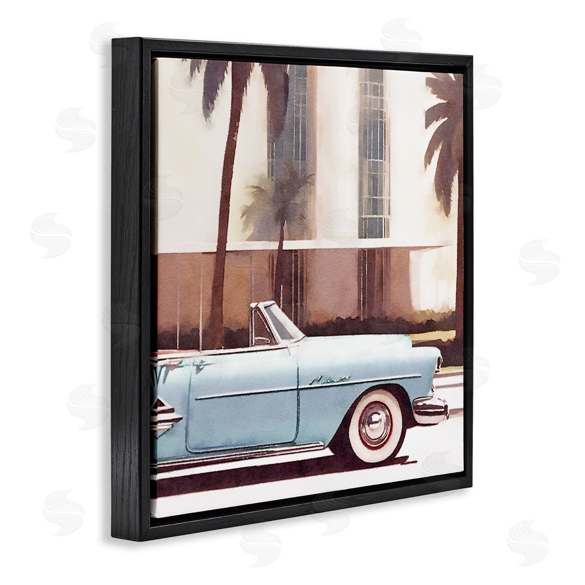 Noah Bay Tropical Scene Classic Car Black Floating Frame Canvas Wall Art Print