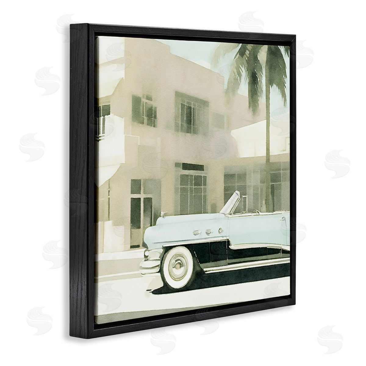 Noah Bay Miami Car & Palm Tree Black Floating Frame Canvas Wall Art Print