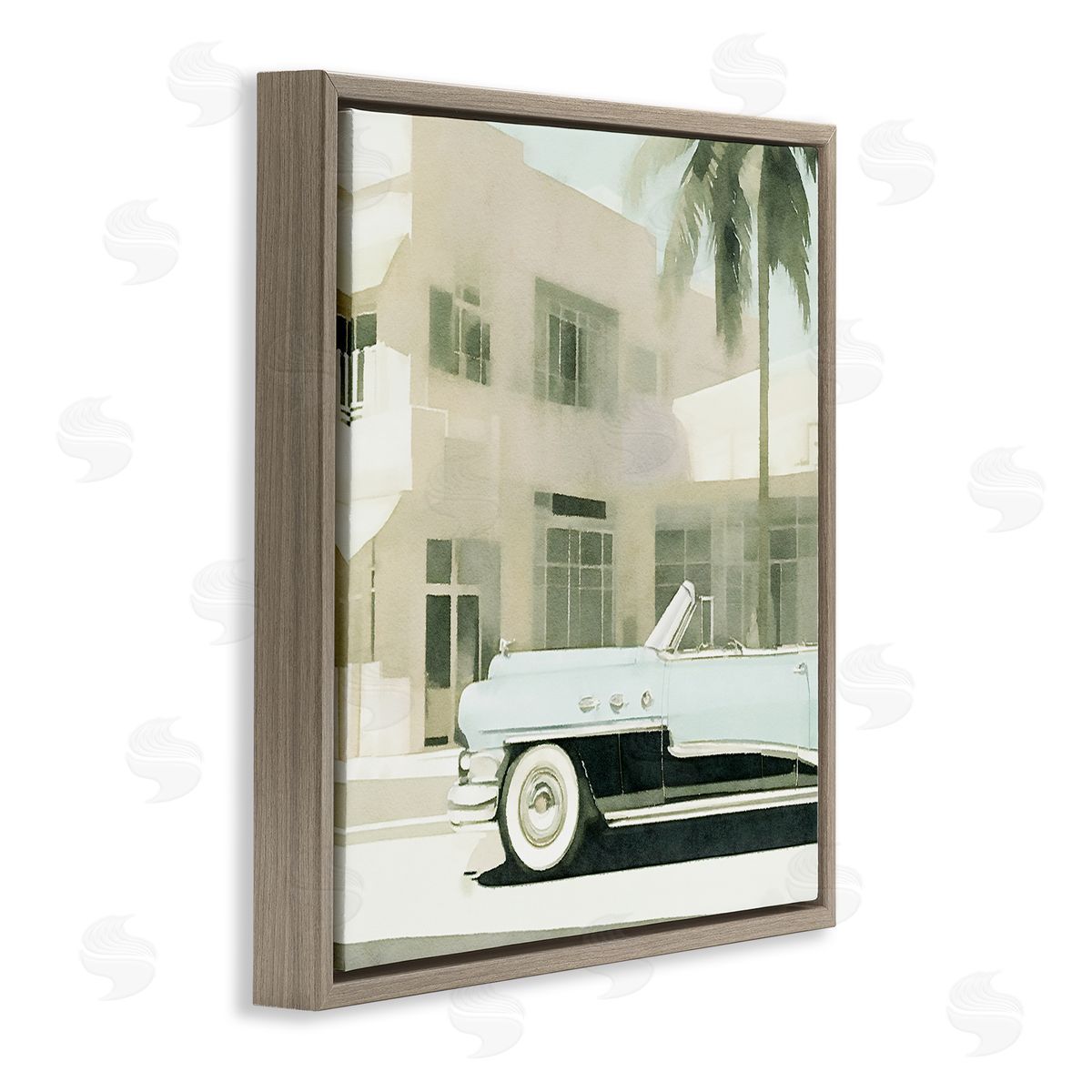 Noah Bay Miami Car & Palm Tree Brown Floating Frame Canvas Wall Art Print