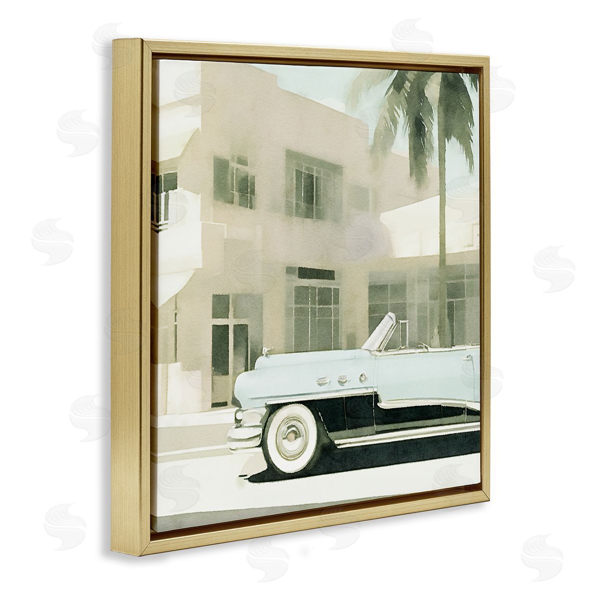 Noah Bay Miami Car & Palm Tree Gold Floating Frame Canvas Wall Art Print