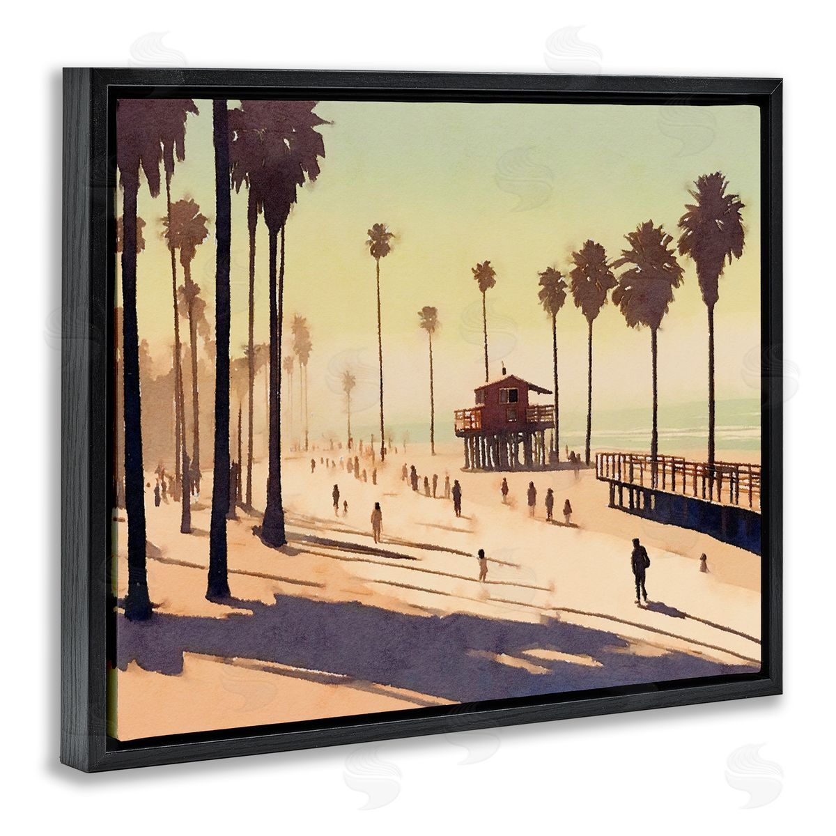 Noah Bay Silhouettes on Beach Black Floating Frame Canvas Wall Art Print