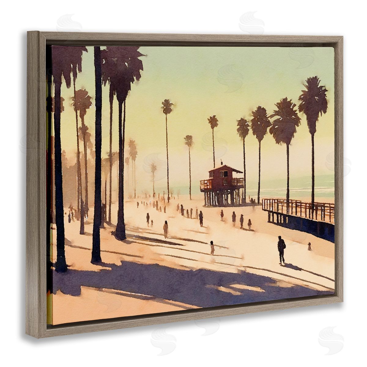 Noah Bay Silhouettes on Beach Brown Floating Frame Canvas Wall Art Print