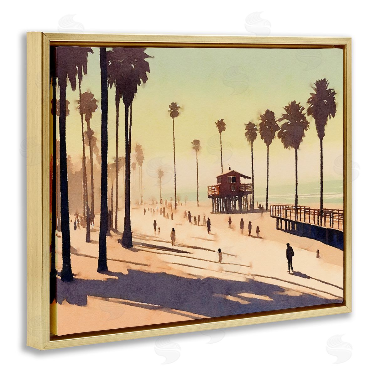 Noah Bay Silhouettes on Beach Gold Floating Frame Canvas Wall Art Print