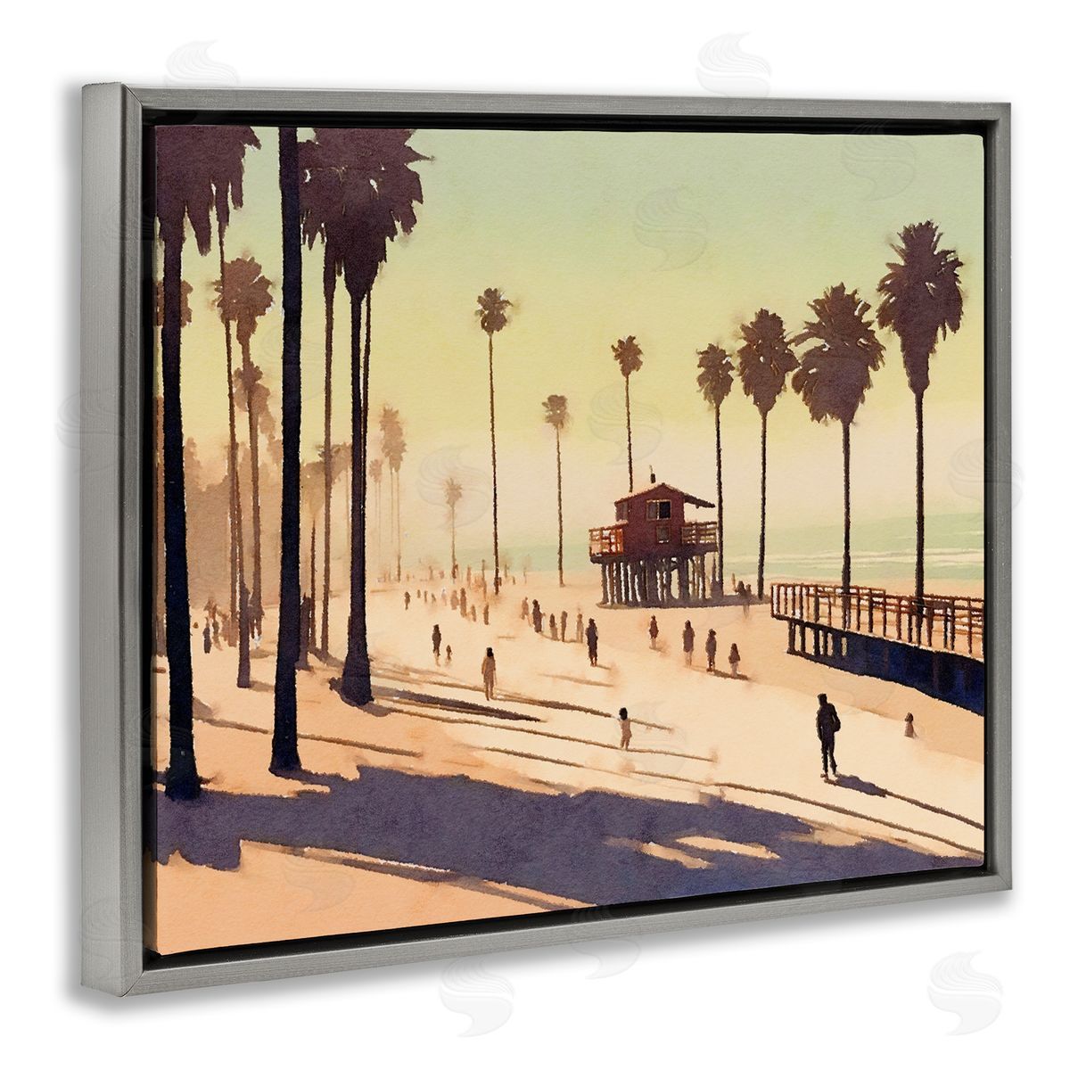 Noah Bay Silhouettes on Beach Gray Floating Frame Canvas Wall Art Print