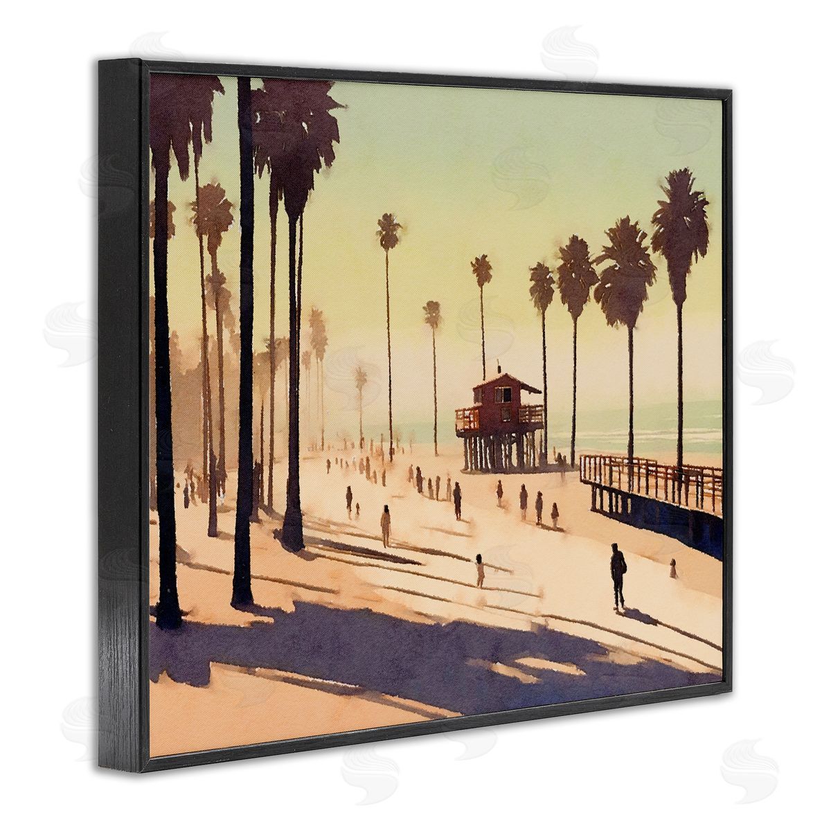Noah Bay Silhouettes on Beach Black Framed Giclee Wall Art Print