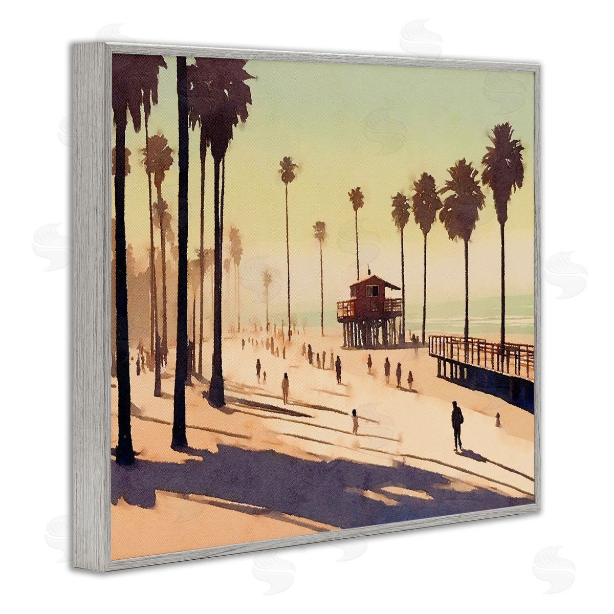 Noah Bay Silhouettes on Beach Gray Framed Giclee Wall Art Print