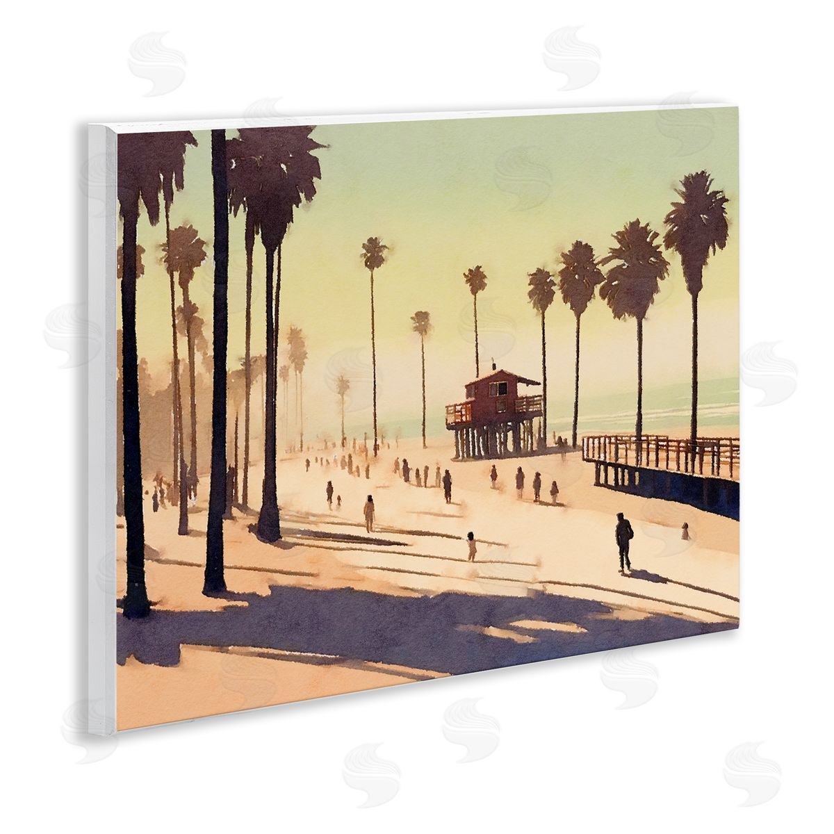 Noah Bay Silhouettes on Beach Wooden Wall Plaque Art Print