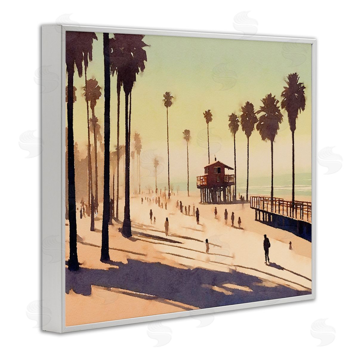 Noah Bay Silhouettes on Beach White Framed Giclee Wall Art Print