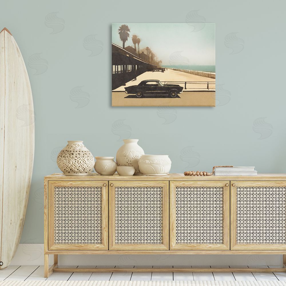 Noah Bay Under The Pier Classic Car Canvas Wall Art Print in Room