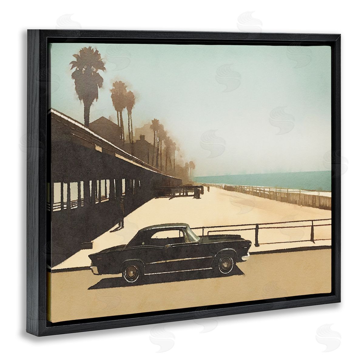 Noah Bay Under The Pier Classic Car Black Floating Frame Canvas Wall Art Print
