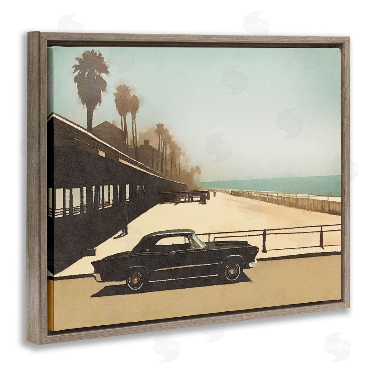 Noah Bay Under The Pier Classic Car Brown Floating Frame Canvas Wall Art Print