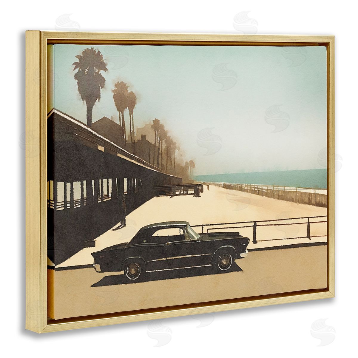 Noah Bay Under The Pier Classic Car Gold Floating Frame Canvas Wall Art Print