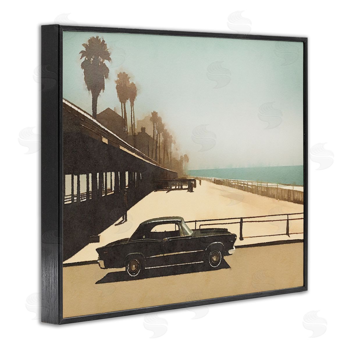 Noah Bay Under The Pier Classic Car Black Framed Giclee Wall Art Print