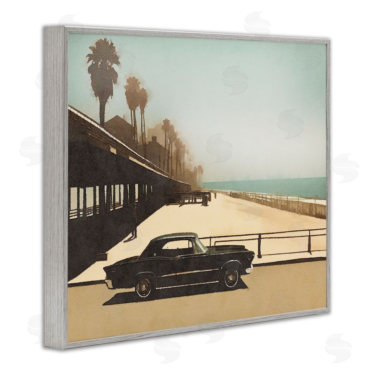 Noah Bay Under The Pier Classic Car Gray Framed Giclee Wall Art Print