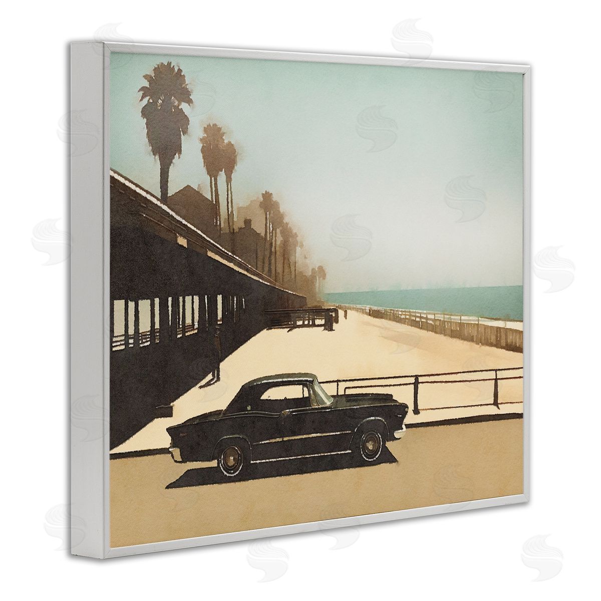 Noah Bay Under The Pier Classic Car White Framed Giclee Wall Art Print
