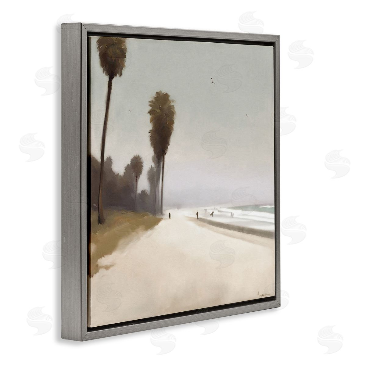 Noah Bay Palm Lined Beach Gray Floating Frame Canvas Wall Art Print