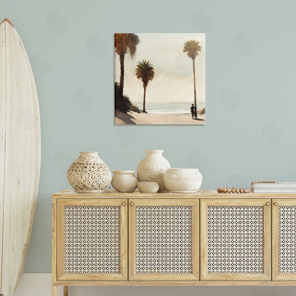 Noah Bay Surfer with Tropical Palms Canvas Wall Art Print in Room
