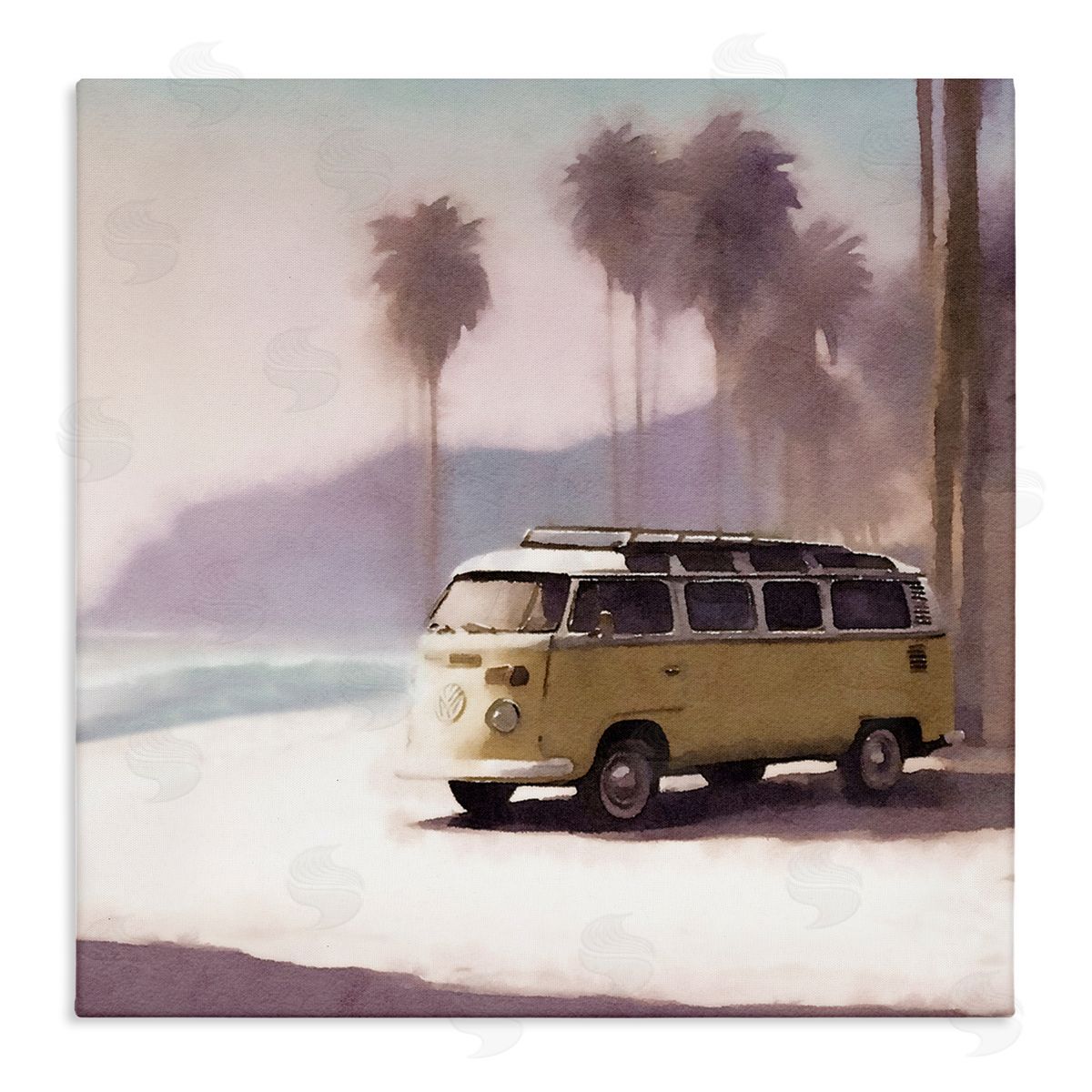 Noah Bay Yellow Van on Beach Canvas Wall Art Print