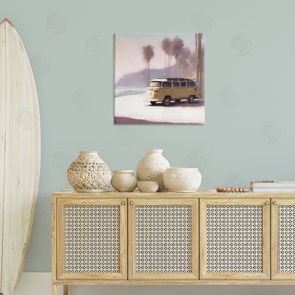 Noah Bay Yellow Van on Beach Canvas Wall Art Print in Room
