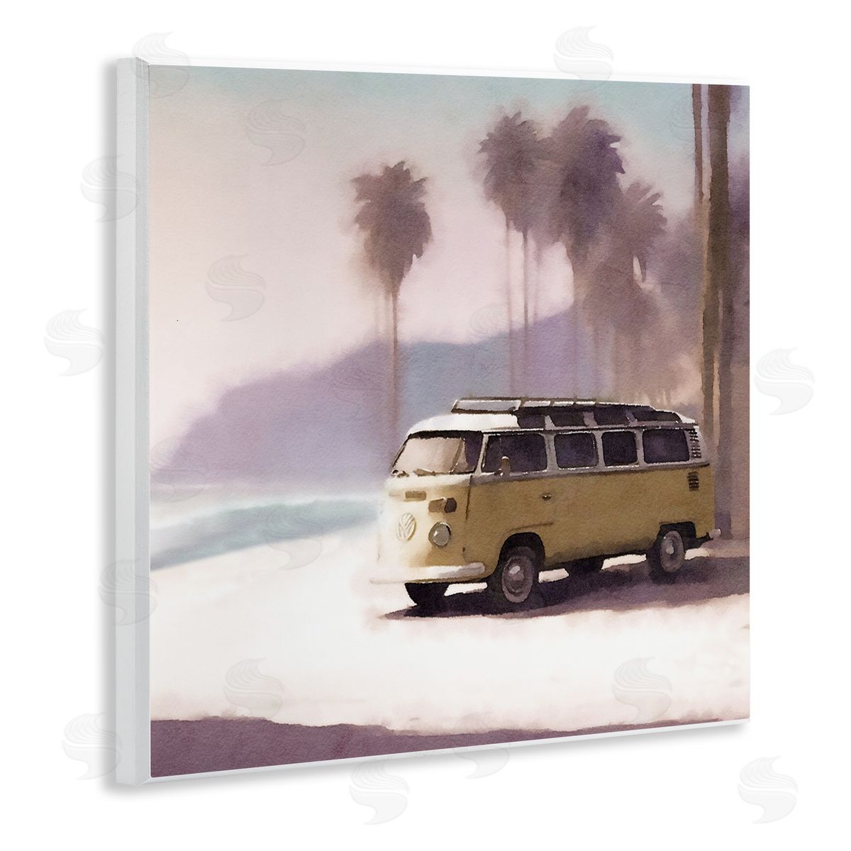 Noah Bay Yellow Van on Beach Wooden Wall Plaque Art Print