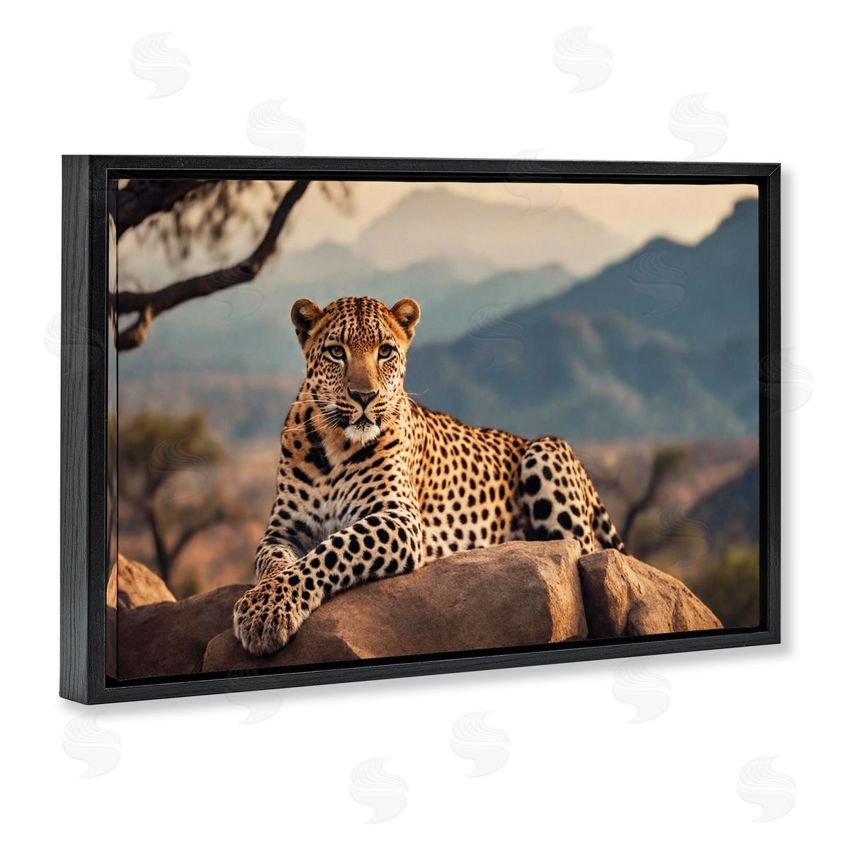 Intense Watching Cheetah Black Floating Frame Canvas Wall Art, Home Decor by Noah Bay