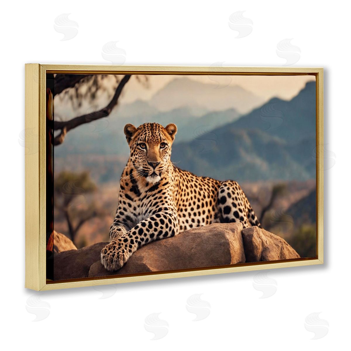 Intense Watching Cheetah Gold Floating Frame Canvas Wall Art, Home Decor by Noah Bay