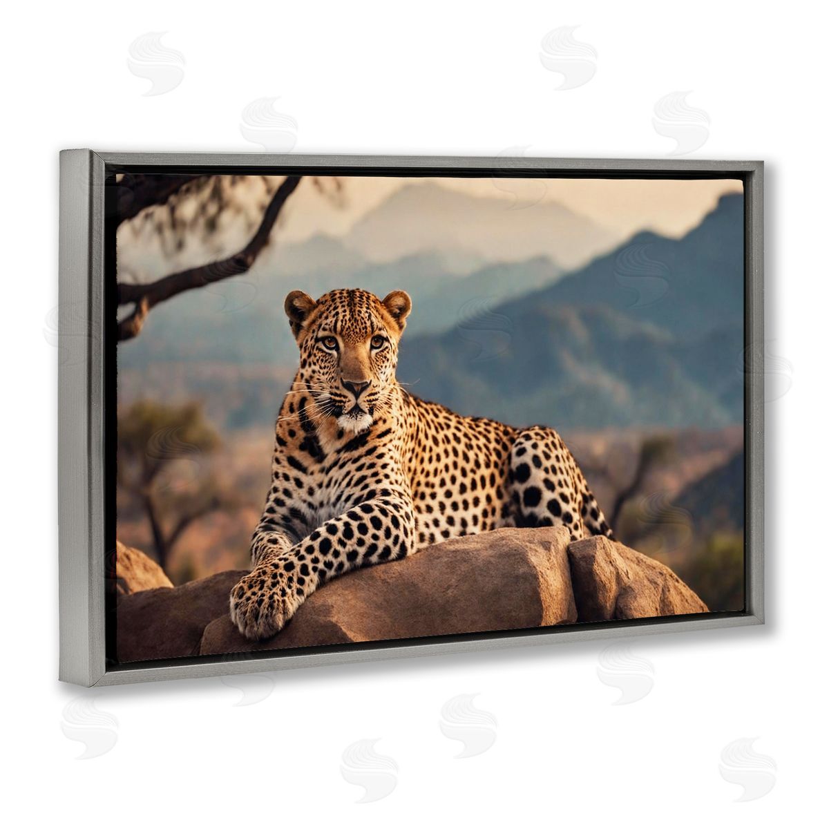 Intense Watching Cheetah Grey Floating Frame Canvas Wall Art, Home Decor by Noah Bay