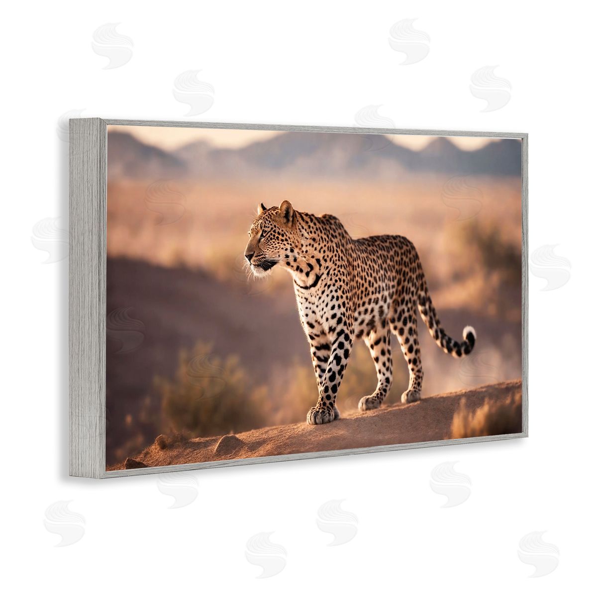 Cheetah On Patrol Grey Frame Print Wall Art, Home Decor by Noah Bay