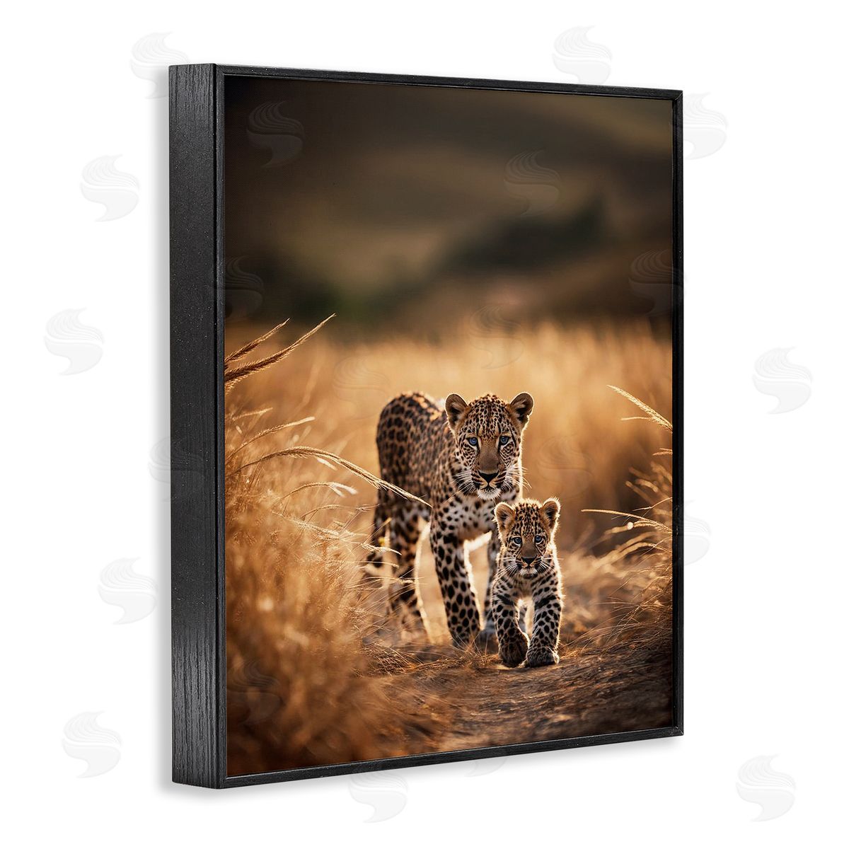 Cheetah & Cub in Nature Black Frame Print Wall Art, Home Decor by Noah Bay