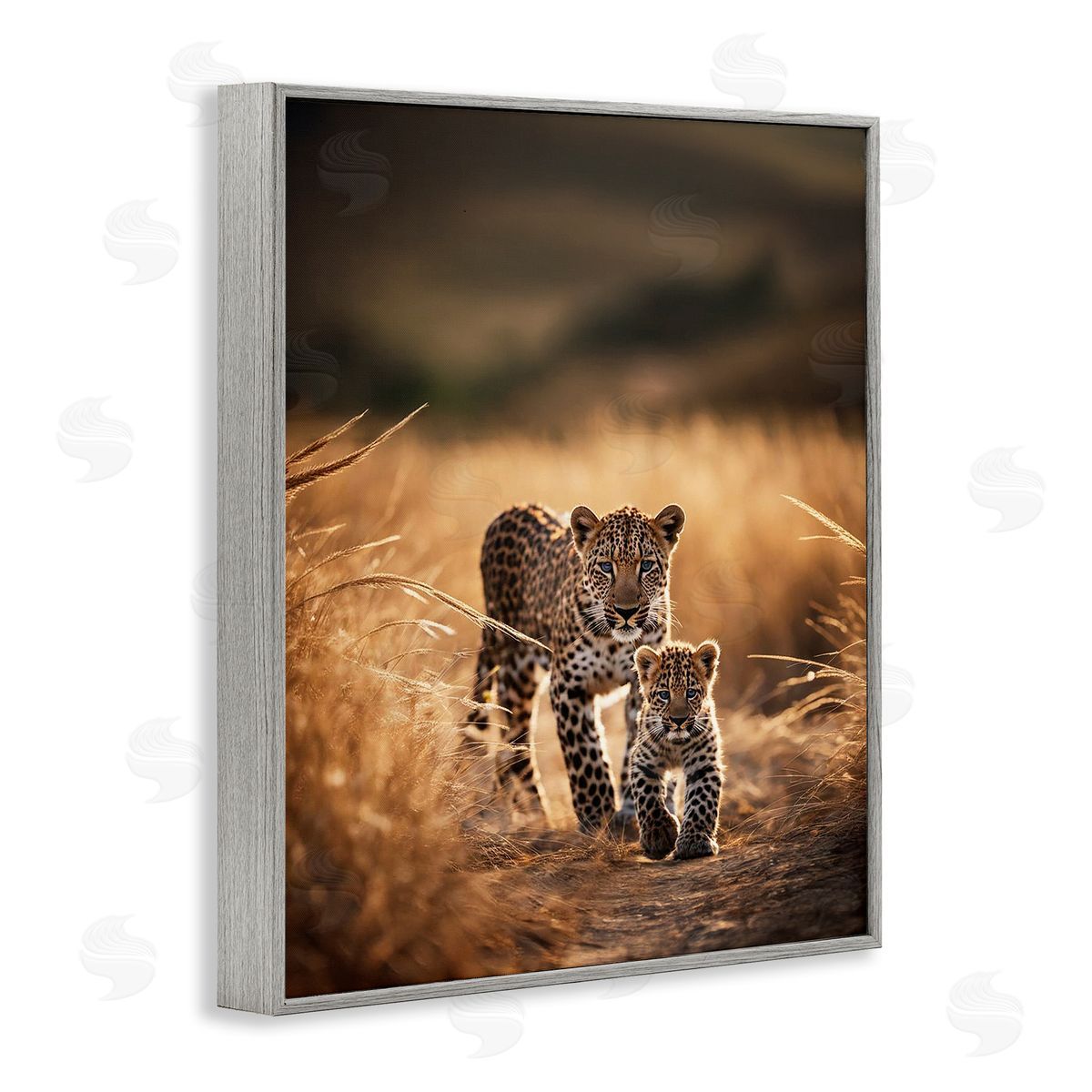 Cheetah & Cub in Nature Grey Frame Print Wall Art, Home Decor by Noah Bay