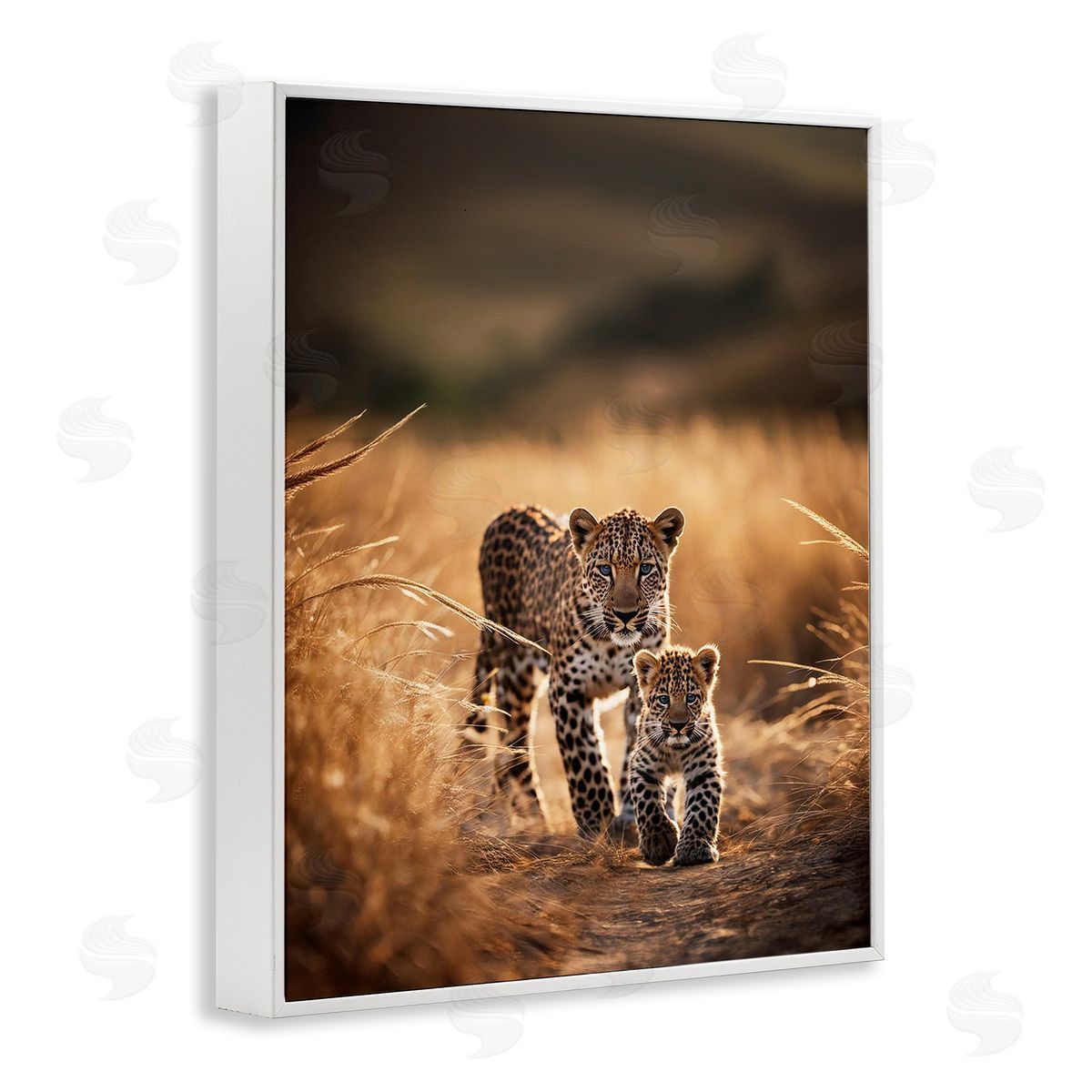 Cheetah & Cub in Nature White Frame Print Wall Art, Home Decor by Noah Bay