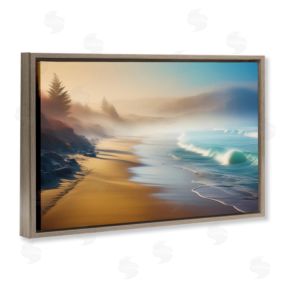 Smooth Beach Tide Brown Floating Frame Canvas Wall Art, Home Decor by Noah Bay
