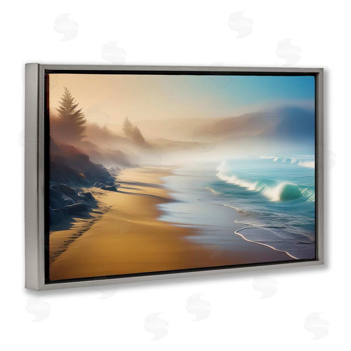 Smooth Beach Tide Grey Floating Frame Canvas Wall Art, Home Decor by Noah Bay