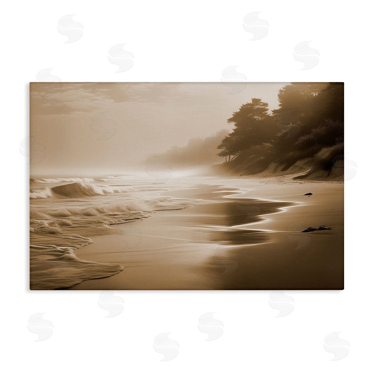 Sepia Smooth Beach Landscape Canvas Wall Art, Home Decor by Noah Bay