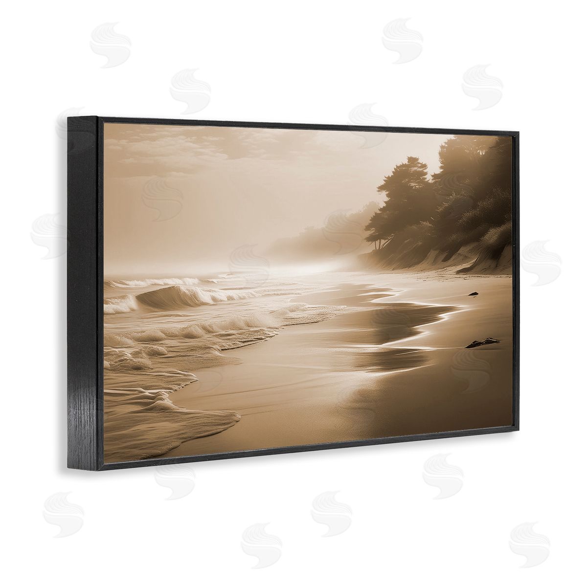 Sepia Smooth Beach Landscape Black Frame Print Wall Art, Home Decor by Noah Bay