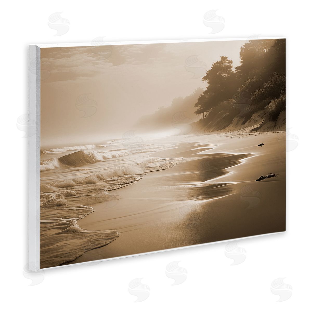 Sepia Smooth Beach Landscape Wood Plaque Wall Art, Home Decor by Noah Bay
