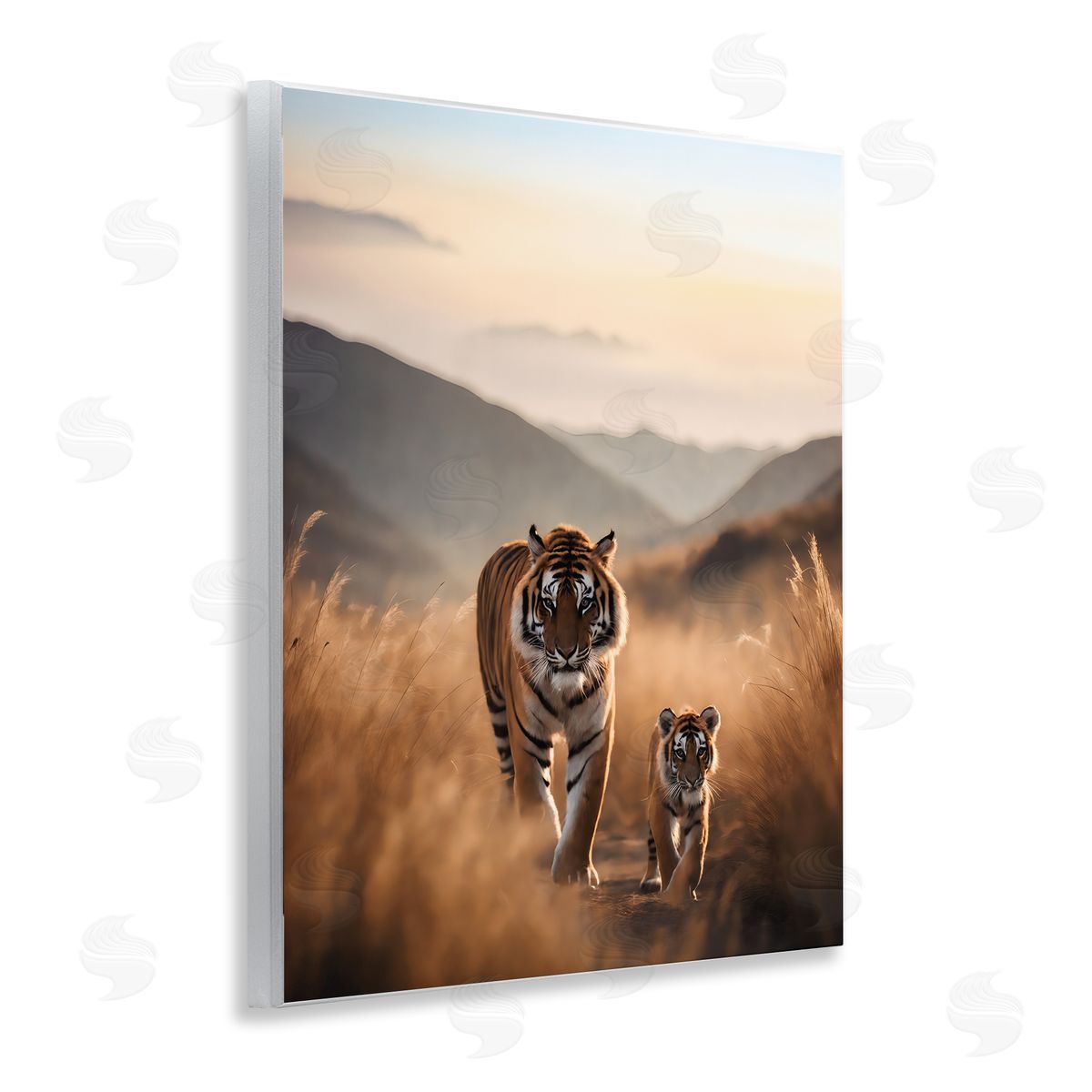 Tiger & Cub on Savanna Wood Plaque Wall Art, Home Decor by Noah Bay