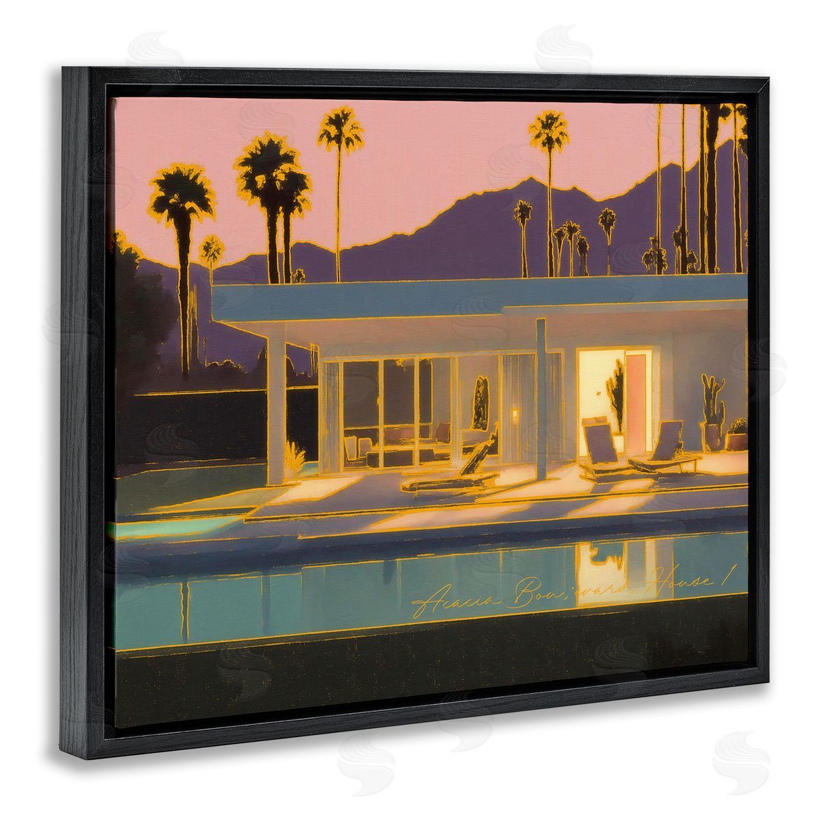 Noah Bay Sunset Glow Summer Pool Black Floating Frame Canvas Wall Art Print