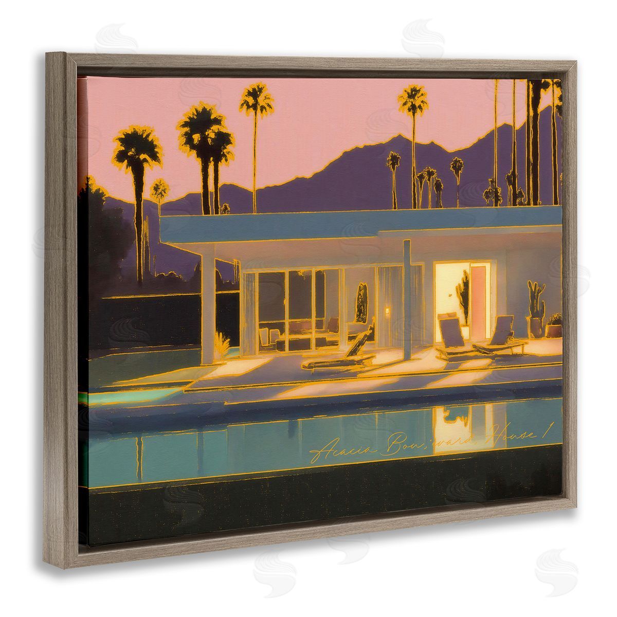 Noah Bay Sunset Glow Summer Pool Brown Floating Frame Canvas Wall Art Print
