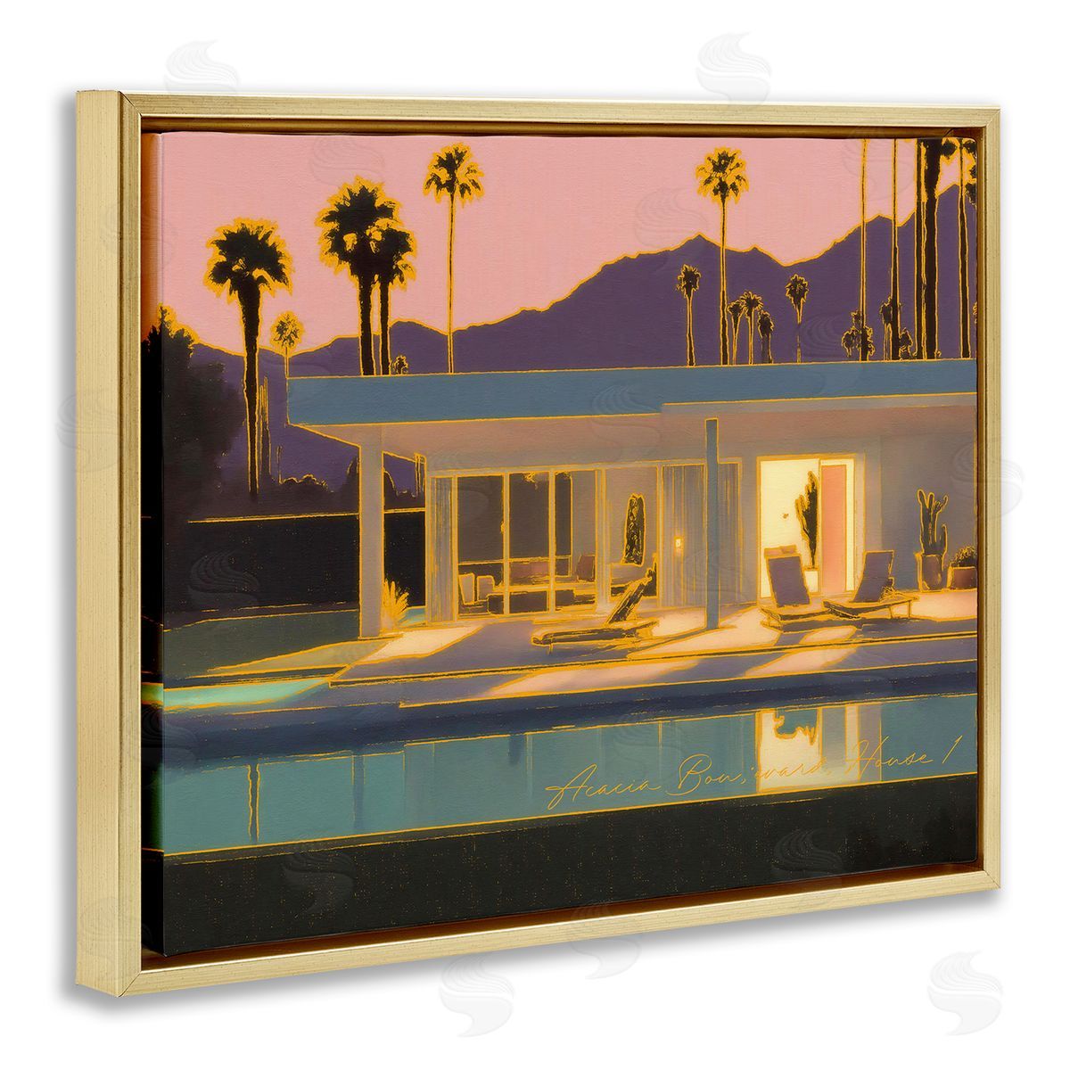 Noah Bay Sunset Glow Summer Pool Gold Floating Frame Canvas Wall Art Print