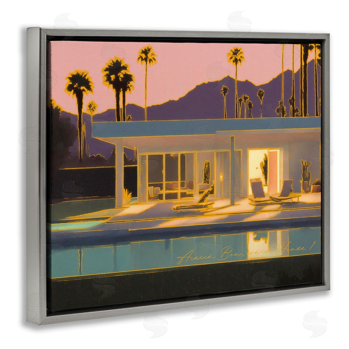 Noah Bay Sunset Glow Summer Pool Gray Floating Frame Canvas Wall Art Print