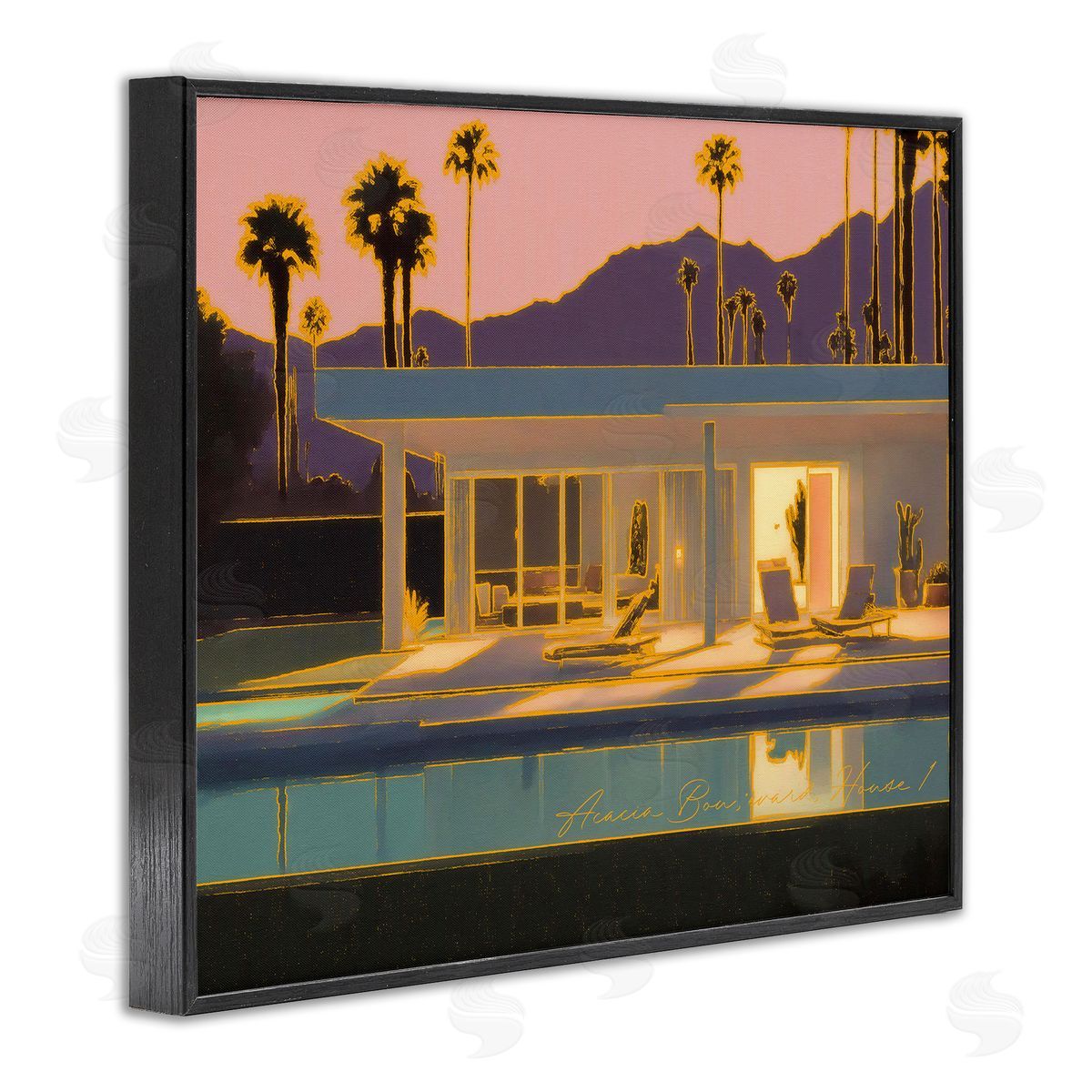 Noah Bay Sunset Glow Summer Pool Black Framed Giclee Wall Art Print