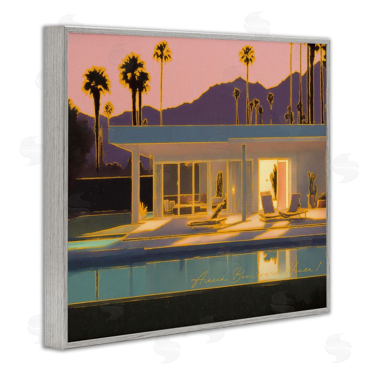 Noah Bay Sunset Glow Summer Pool Gray Framed Giclee Wall Art Print
