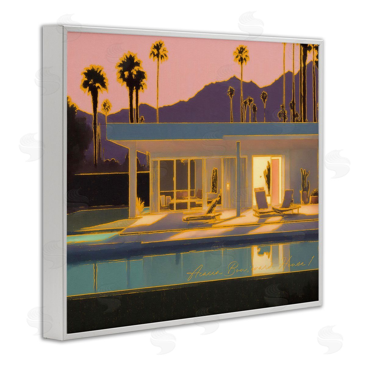 Noah Bay Sunset Glow Summer Pool White Framed Giclee Wall Art Print