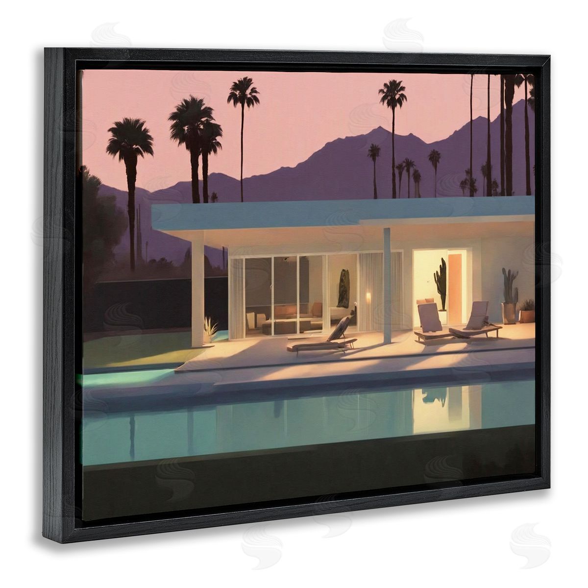 Noah Bay Summer Pool Reflection Black Floating Frame Canvas Wall Art Print