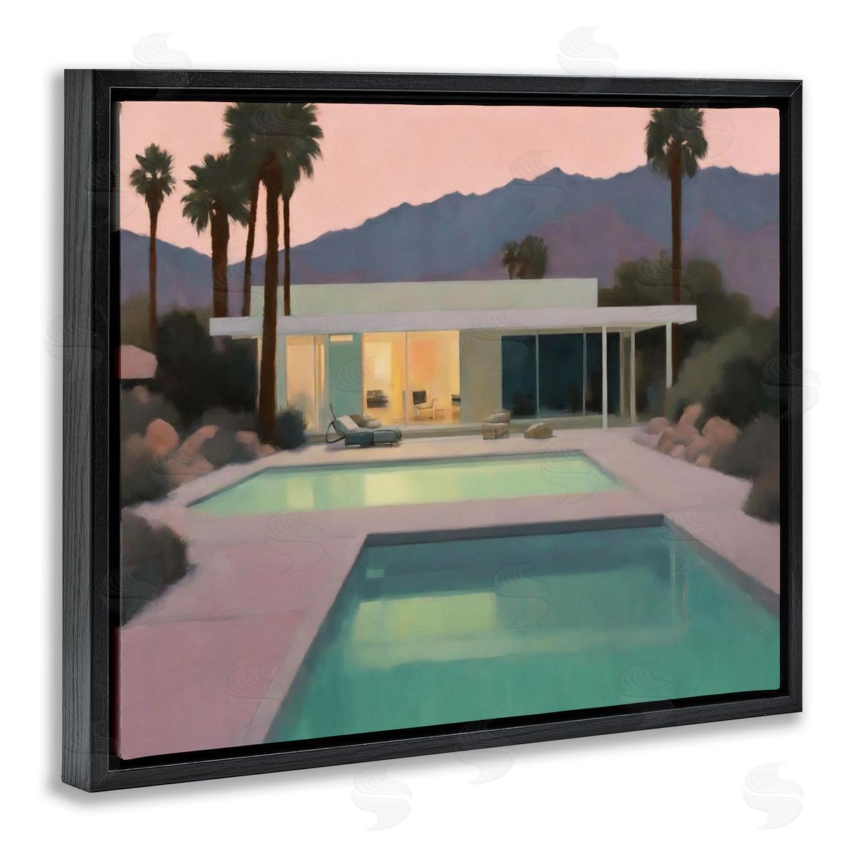 Noah Bay Tranquil Pool at Sunset Black Floating Frame Canvas Wall Art Print